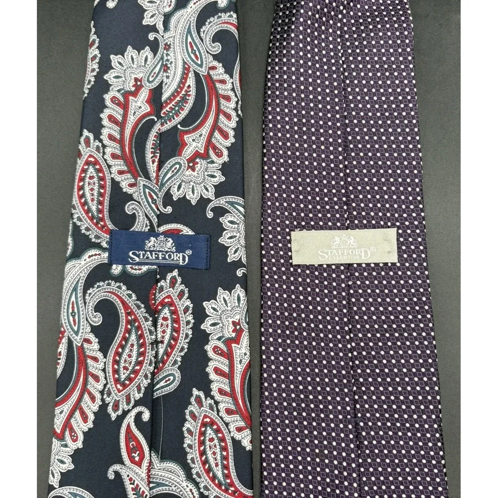 Lot of 7 Men's Tie's Stafford Silk Various Colors Designs USA Free Shipping